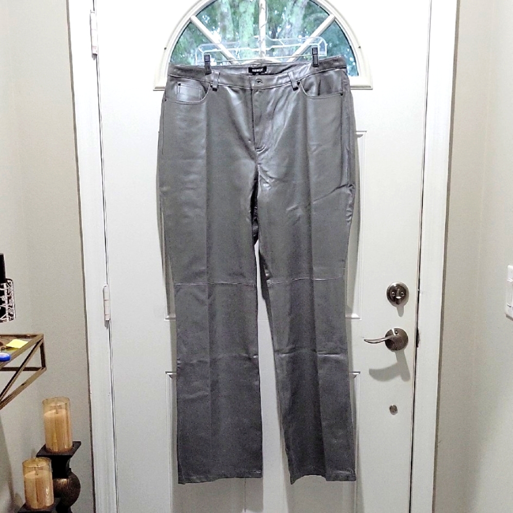 Metrostyle Metallic Gray 100% Leather Pants Size 18Tall